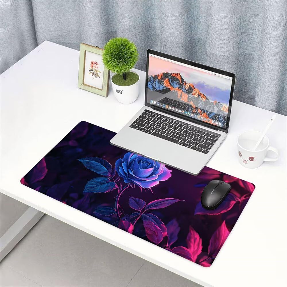 Alfombrilla de Mouse para Juegos, Blu, XXL, Antideslizante, Impermeable, Diseño de Fiore, Extendido, Grande, 1200x600x3mm, para PC, Laptop, Ufficio, Famiglia d-780