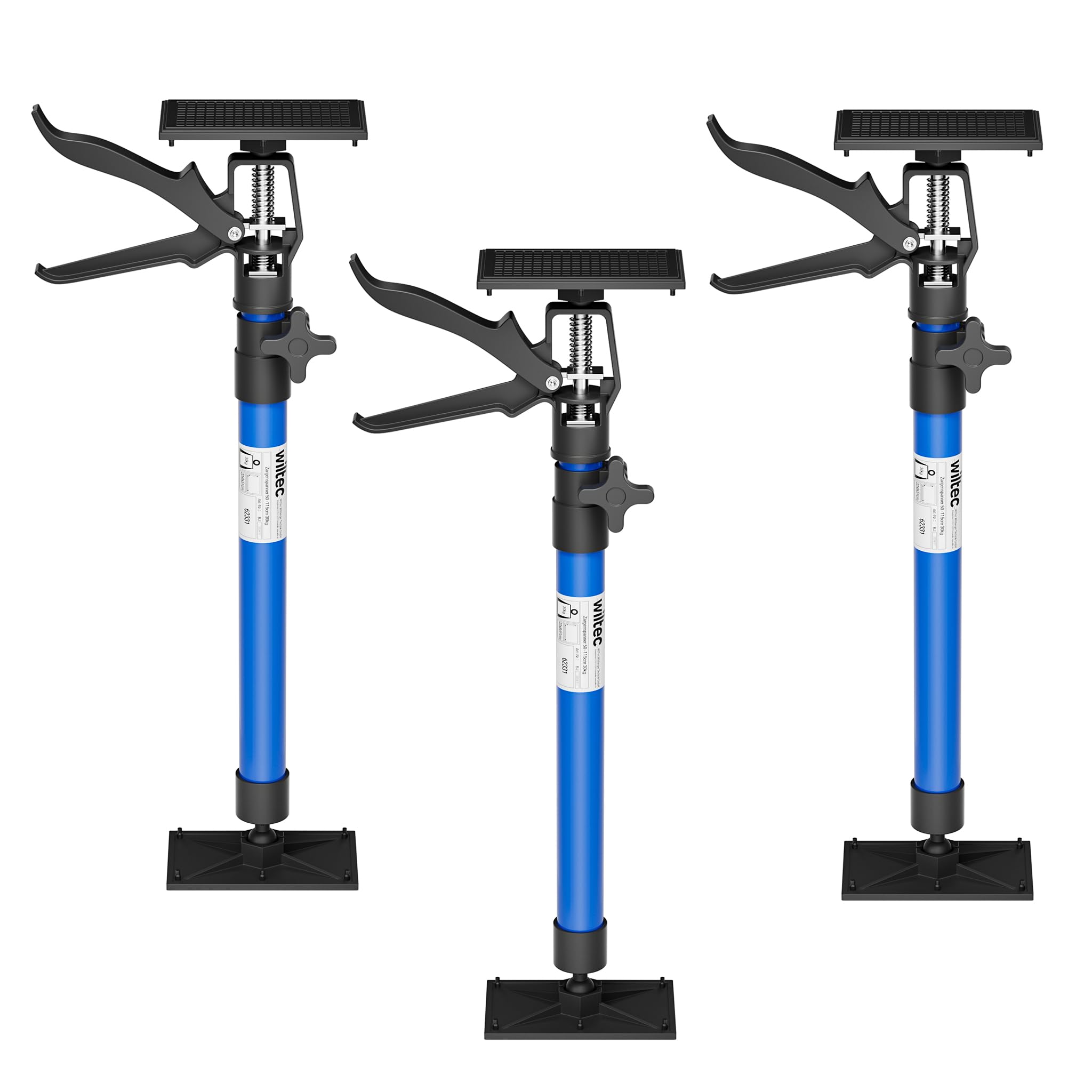 Wiltec Zargenspanner 3er Set, stufenlos 51-113,05 cm mit max. 30 kg Tragkraft, Türzargenspanner mit neigbaren Druckplatten, Montagestütze für Türrahmen, Türzargen