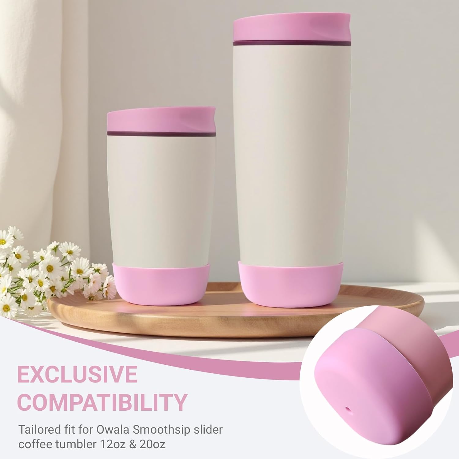 2PCS Silicone Boot Compatible with Owala SmoothSip Slider 12oz&20oz, Anti-Slip Protective Sleeve for Coffee Tumbler, Watter Bottle Accessories Base Cover, BPA-Free - Image 2