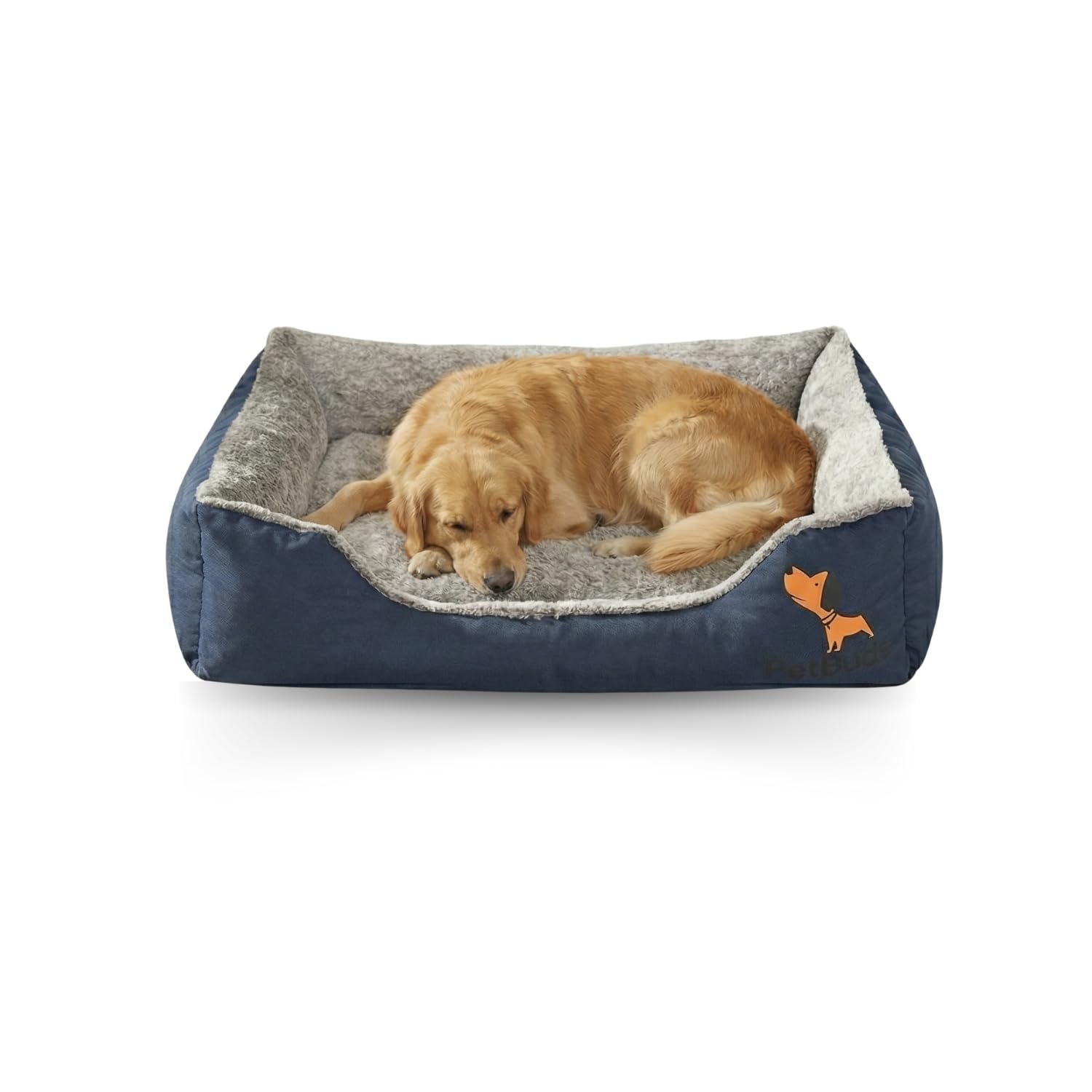 PetBuds Anti-Anxiety Washable Dog Bed with Removable Reversible Cushion, Fluffy Rectangle Design, Non-Slip Waterproof Bottom – Cozy Pet Bed for Dogs & Cats, All Breeds (Blue, XXL (95x72x20cm))