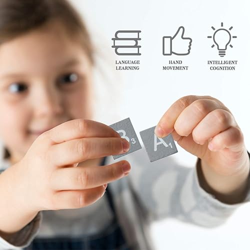 Miniatura 7 de MILISTEN 100 cubos de madera para bebé, juego de mesa del alfabeto, rompecabezas de madera para manualidades, letras de madera, rompecabezas, juego