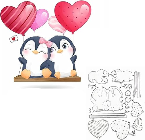 Troqueles de metal con forma de pingüino de corazón corazón globo pingüino animales marco plantillas de corte manualidades tarjetas cortes para