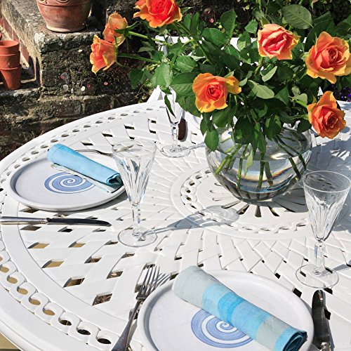 Lazy Susan Salon de Jardin: 120 cm Table Alice Ronde en Blanc avec 6 Chaises Kate | en Aluminium résistant aux intempéries | Facile à Assembler
