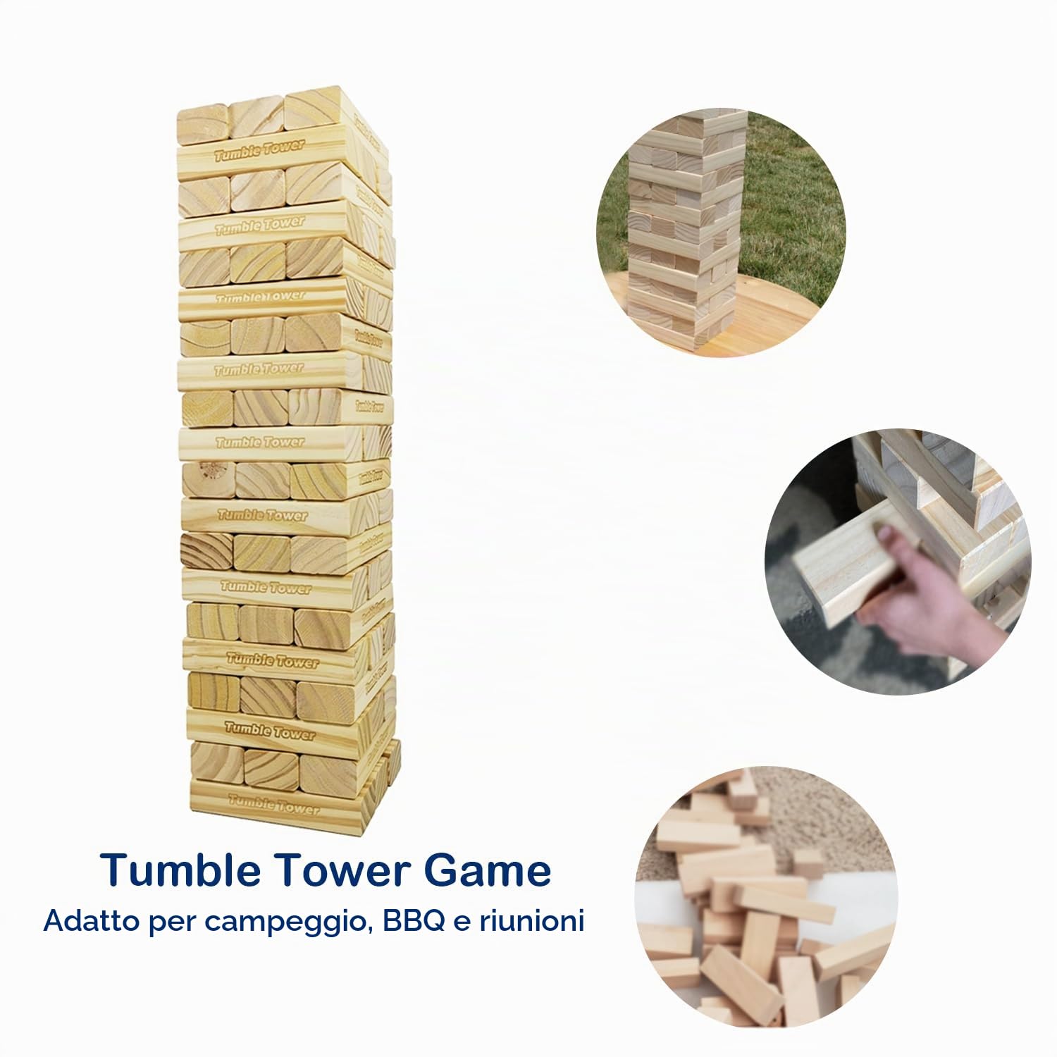 JacMok Jumbo Tumble - Torre oscillante, 60 pezzi, in legno di pino