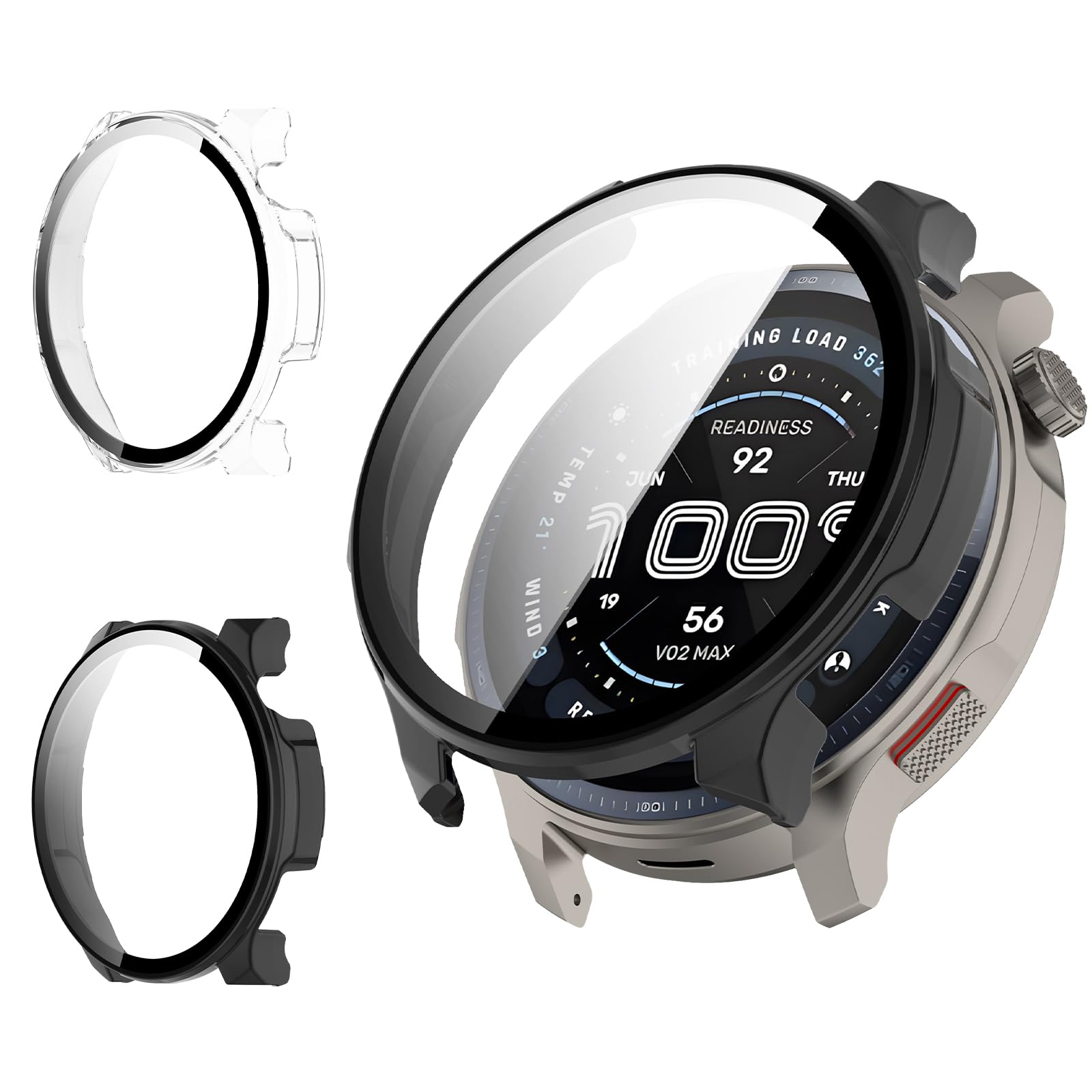 2 Piezas Fundas Compatible con Amazfit Balance 2, para Protector Pantalla Cristal Templado HD Protección Completa PC Dura Estuche Case - Transparente + Negro