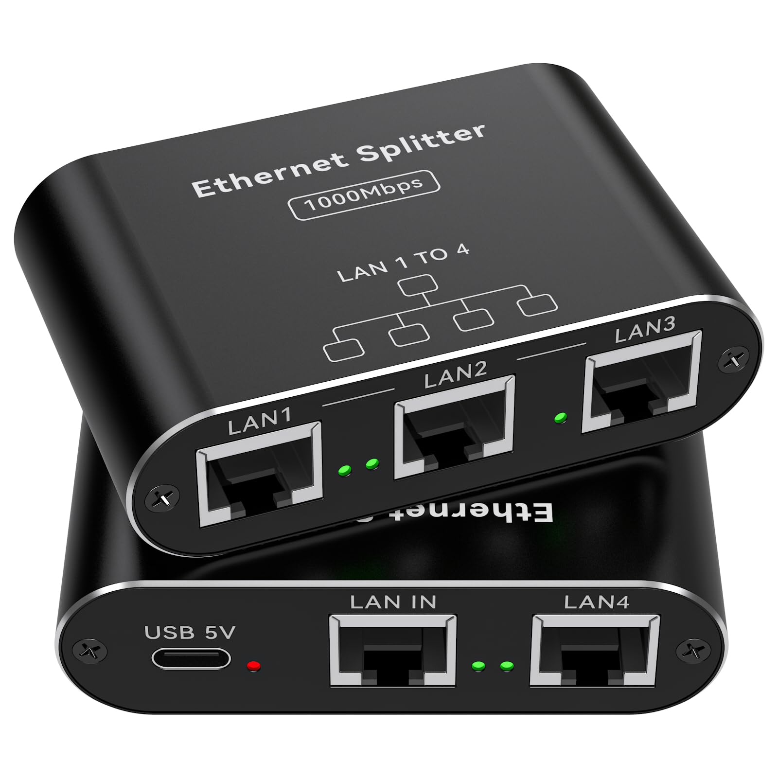 LAN Splitter 1 to 4 1000 Mbps Gigabit Ethernet Splitter 1 in 4 Out Ethernet Switch 4 Port RJ45 Network LAN Cable Splitter for Computer, Laptop, Switch, Hub, Router, Digital TV, Et