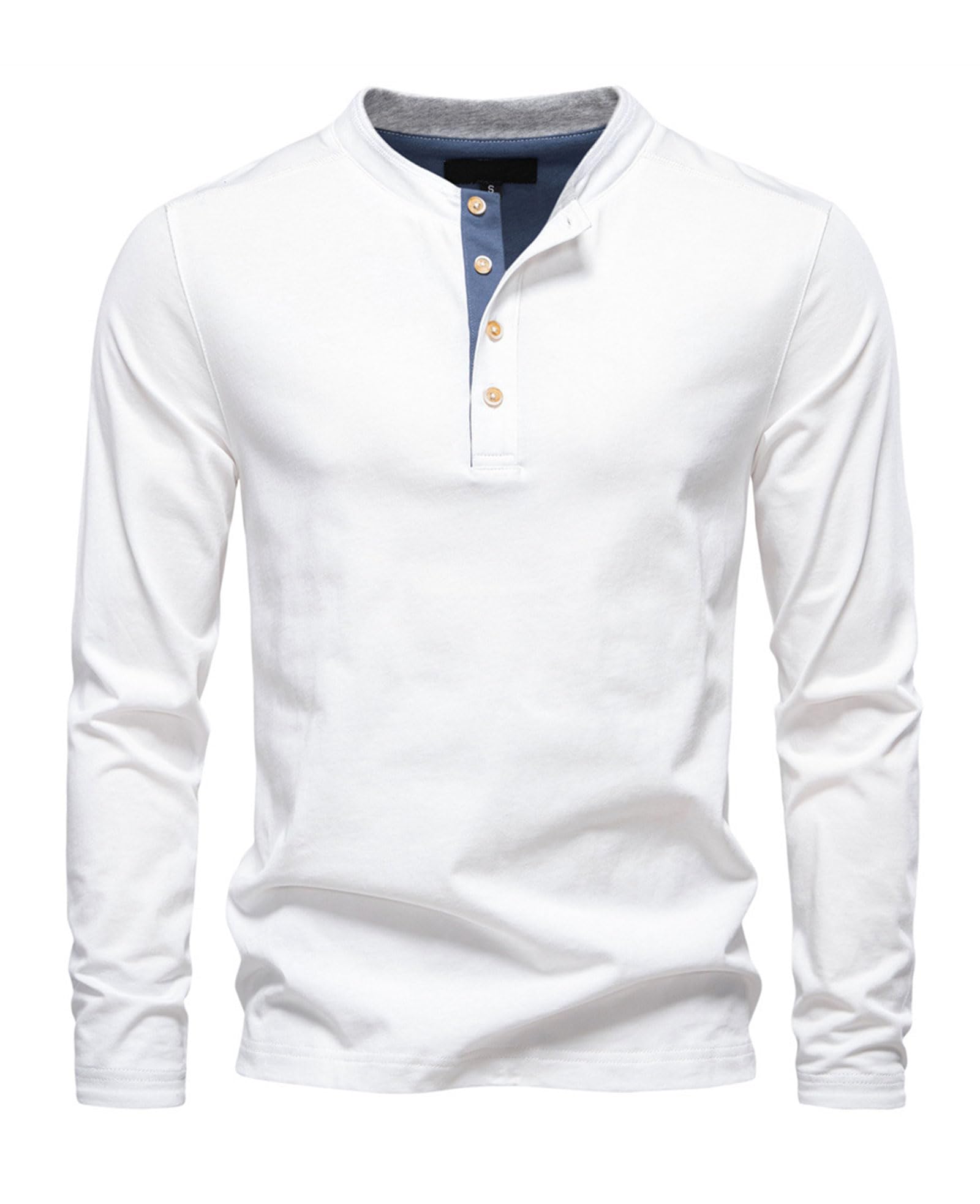 Camisetas Henley de algodón de manga larga para hombre, estilo casual, camisetas clásicas básicas, color liso, con botones