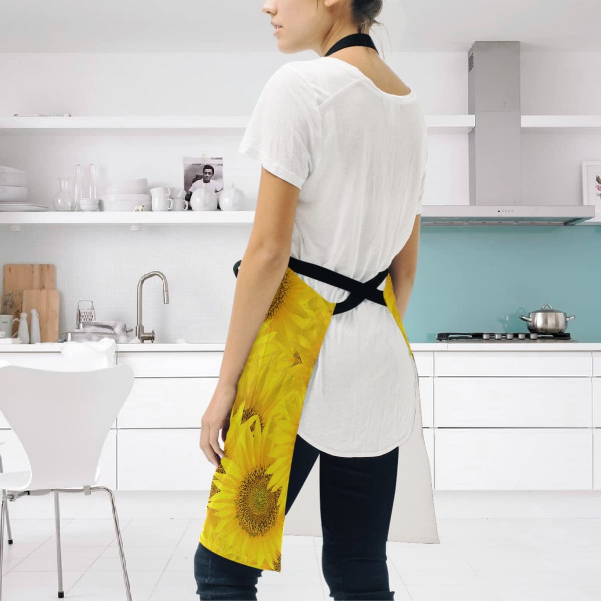 Amazon｜MASAI エプロン おしゃれ かわいい ひまわり柄 調整可能 動き