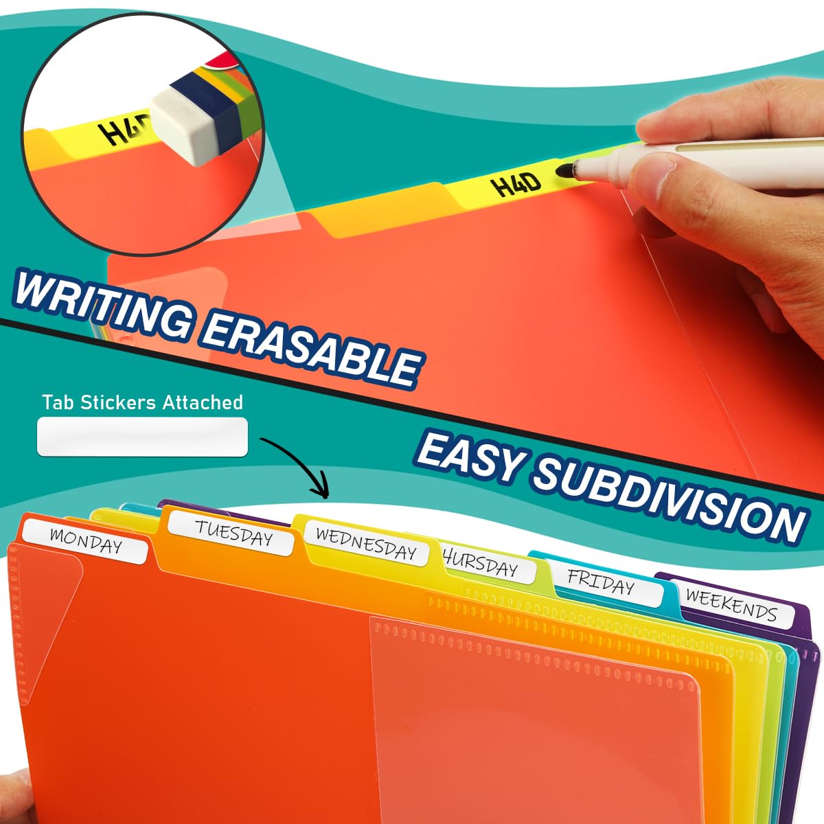 H4D 12 Pocket Poly Project Organizer, Spiral Multi Pocket Folder Organizer, Multi-Subject Folder Notebook, Letter Size