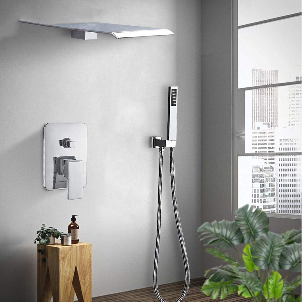 SBCGFY Chrome Waterfall Shower Faucet Set Wall Mounted Bathroom Mixer Tap Bathroom Shower Set With Handshower