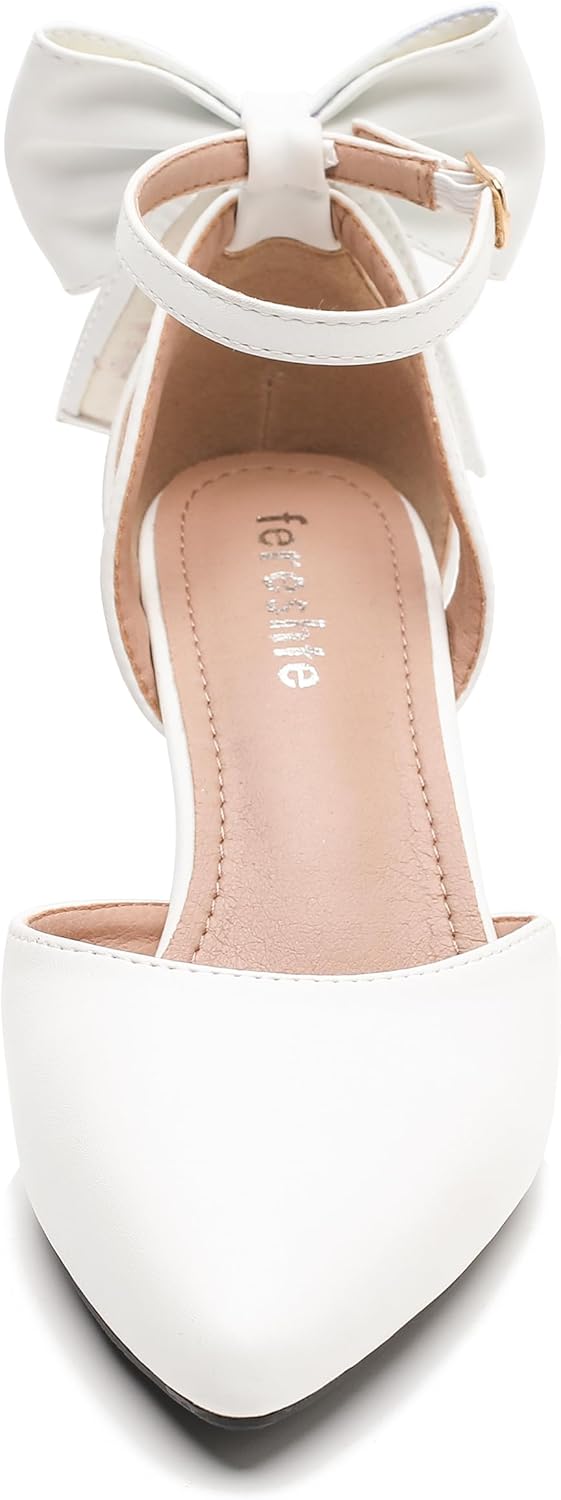 fereshte Women's Kitten Heel Pumps with Bow, Ankle Strap, Pointed Toe, Wedding Evening Dress Shoes - Image 6