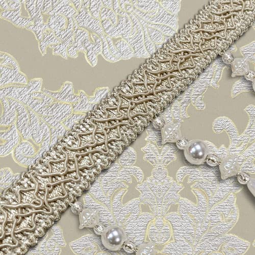 Loom And Mill Luxury Damask Table Runner 13X108 Inch, Elegant Jacquard Fabric Dining Table Runners With Beads, Great For Home Table Setting Kitchen Dresser Party Holiday Decoration(Beige, 13X108In) #TOP3