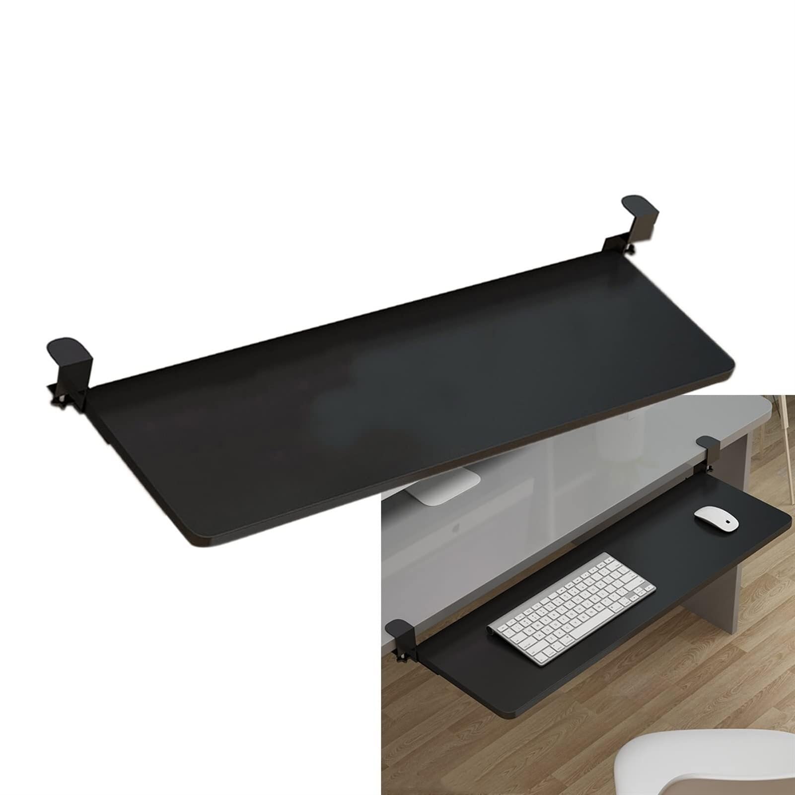 Bandeja ergonómica deslizante para teclado debajo del escritorio con reposabrazos, estante de fácil instalación, ahorra espacio para oficina en casa, se adapta a la mayoría de escritorios, perfecto