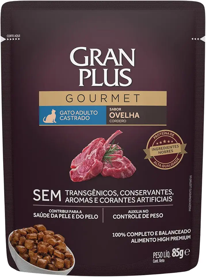 Granplus Ração Úmida Granplus Gourmet Castrados Gatos Ovelha 85G Roxo