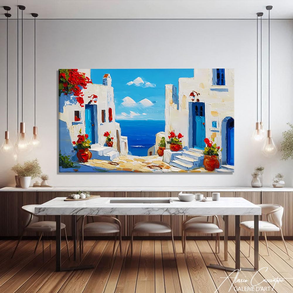 Alessio Cacciatore Quadro Grecia - Cornice decorativa da parete paesaggio mare - Stampa su tela mediterranea - Quadro nautico - Poster decorazione da parete Ocean - tela moderna design soggiorno (40 x