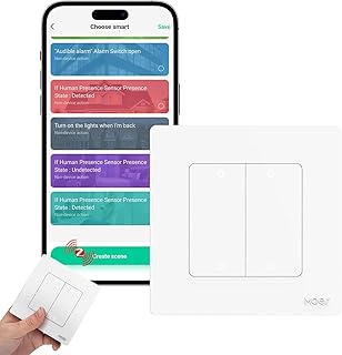 MOES Smart Zigbee Schalter,12 Szenenschalter ohne Installation,Zigbee Taster(MOES ZigBee Hub erforderlich), Smart Life/Tuya APP(4 gang Batterie enthalten)
