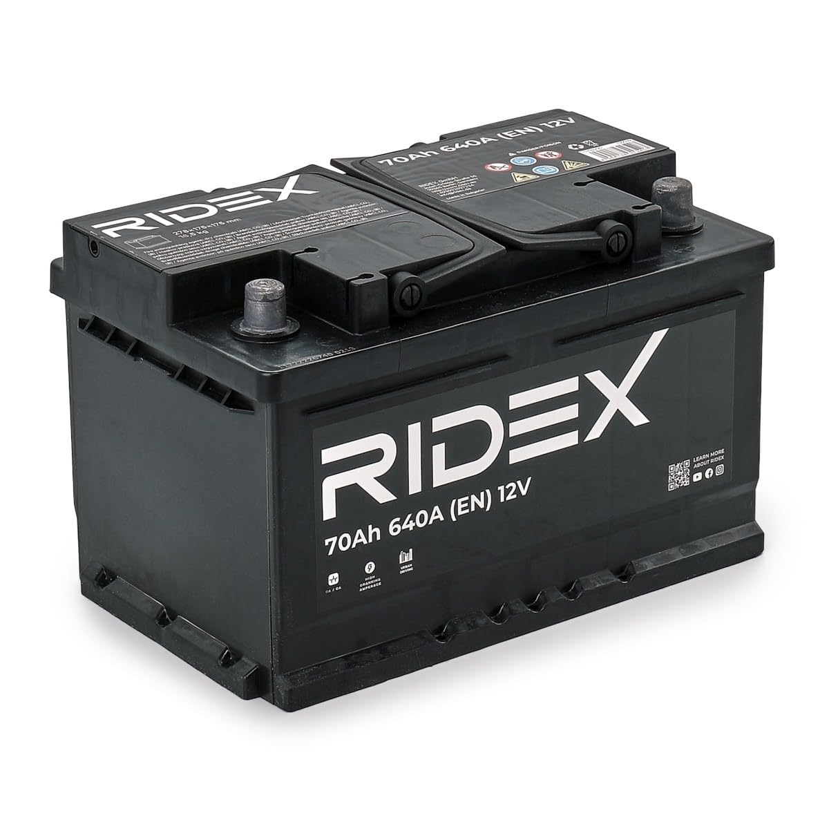 RIDEX 1S0039 Batterie 12V 70Ah 640A B13 Batterie au plomb, avec poignets, sans jauge de niveau Compatible avec RENAULT Clio 3 3/5 portes BR0/1, CR0/1 Clio 2 3/5 portes BB, CB, BB0/1/2, CB0/1/2, FORD