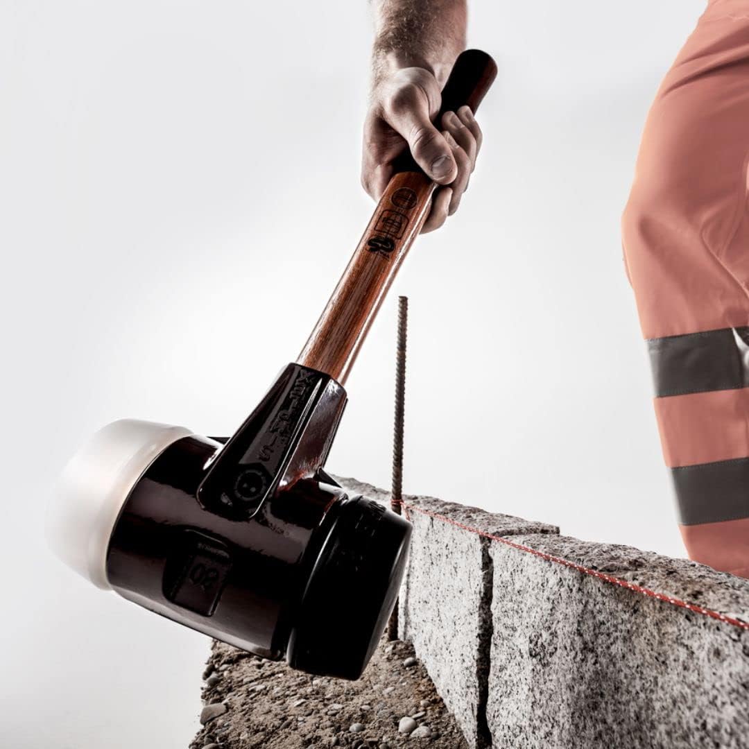 Halder Simplex Soft-Faced Mallet 3002.080 - Medium-Hard Rubber Inserts, Cast Iron Housing with Handle Protection Sleeve, Varnished Wooden Handle, 80mm, 6.3 lbs.