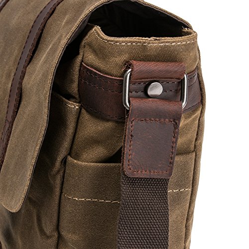 Upgraded Roomier Size 15.6 Inch Leather Laptop Messenger Bag for Men, Waterproof Waxed Canvas Vintage Business Briefcase, Rugged Shoulder Crossbody Satchel for 15" MacBook Pro, College/Work by peacechaos - Used condition - Image 7
