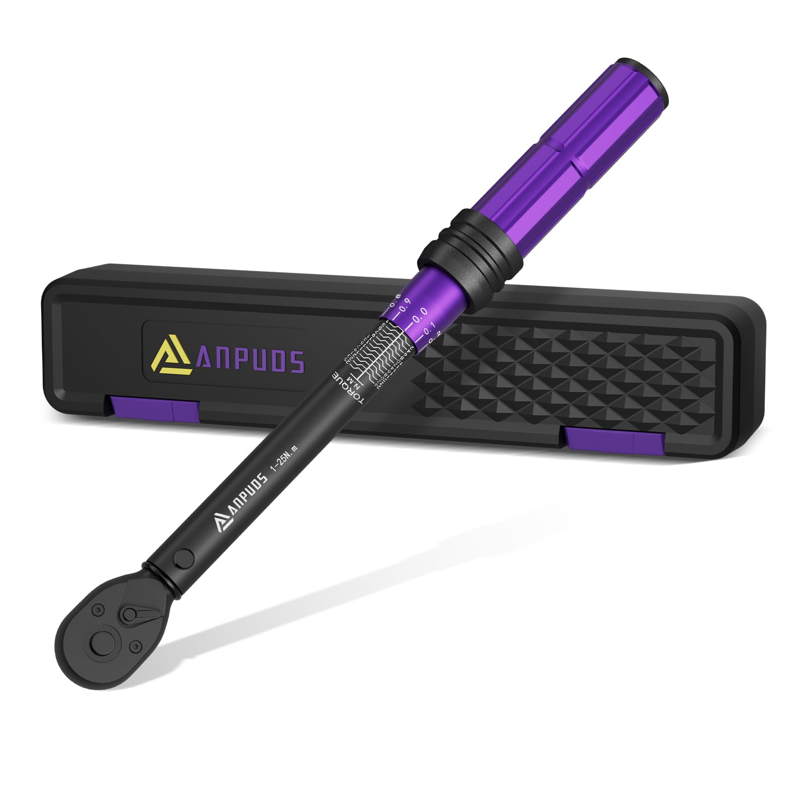 ANPUDS Llave Dinamométrica 1/4", 1-25 Nm Llave de Torque con Microajuste de 0,1 Nm, ± 3% Alta Precisión, Cabeza Bidireccional de 72 Dientes Llave Dinamométrica para Bicicleta de Carretera y Montaña