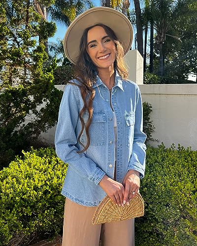 luvamia Jean Shacket Women Denim Shirt Light Blue Shirt Women Denim Outfit For Women Womens Jackets Fall Long Sleeve Button Up Shirts For Women Denim Jackets For Women Size Medium Size 8 10