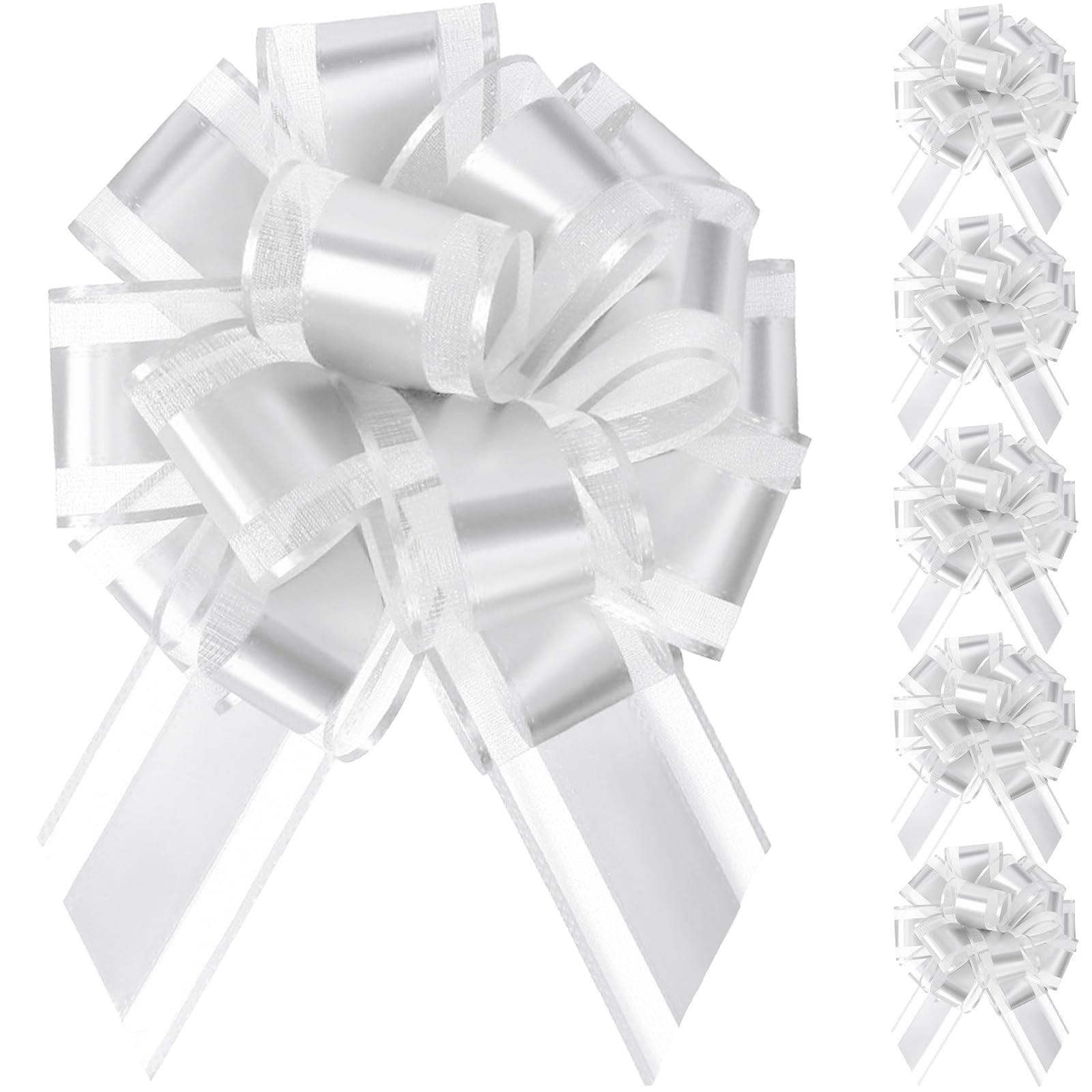 poeland 6 PCS Pull Bows, 6 Inch Bows for Gift Wrapping, Large Gift Bow for Gift Packaging, Party Decoration, Wedding Car Ribbon, Valentine's Day, Birthday Decorations (White)