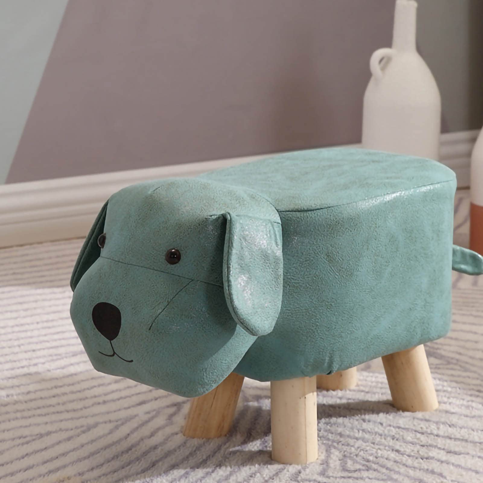 Sgabelli Bassi in Legno per Bambini Sgabello per Bambini Simpatico Cartone Animato Sgabello a Forma di Cane Piccolo per la Scuola Materna Domestica (Verde Chiaro)