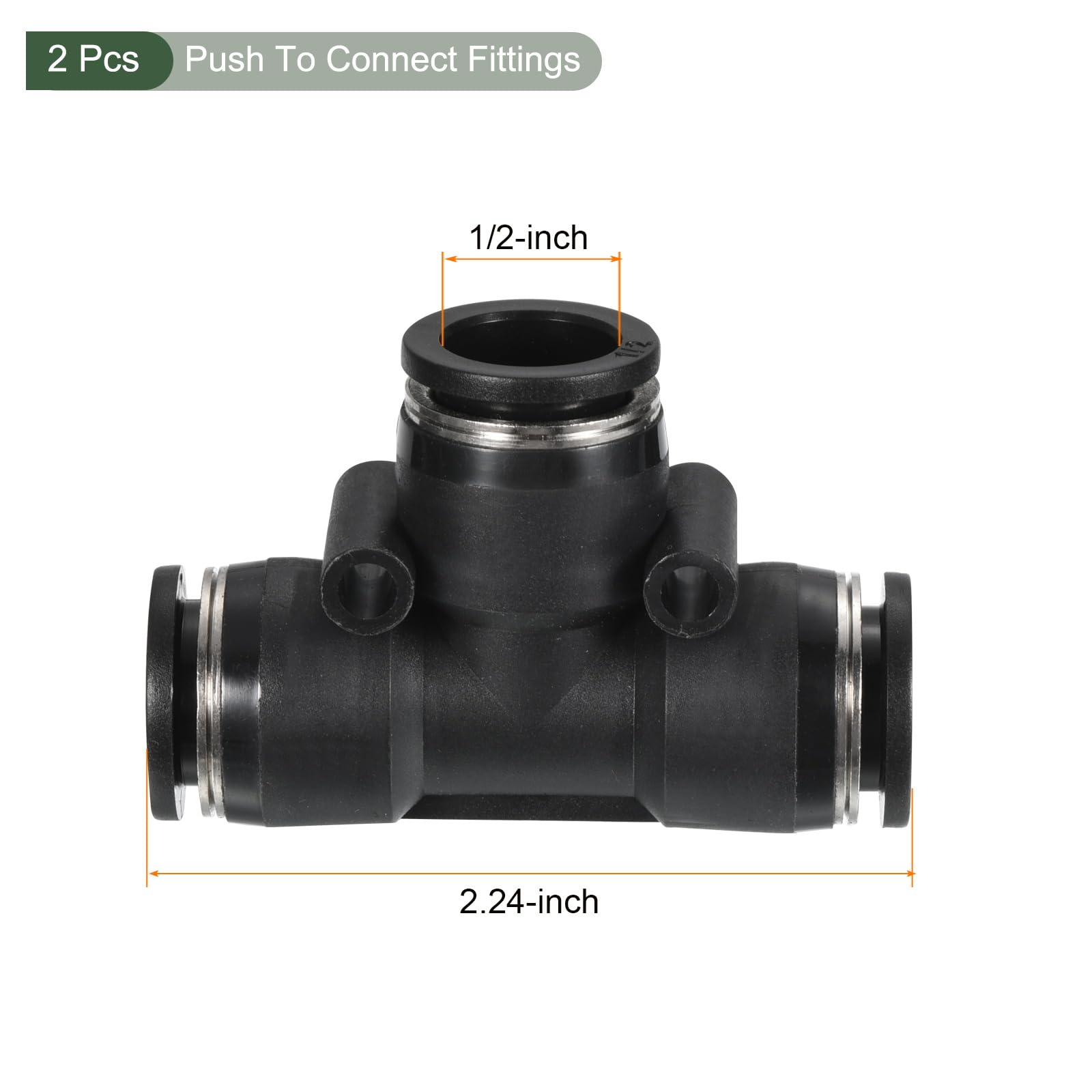 YOKIVE 2 Pcs Push to Connect Fittings, Pneumatic T Shaped Connector Air Line Tee - Image 2