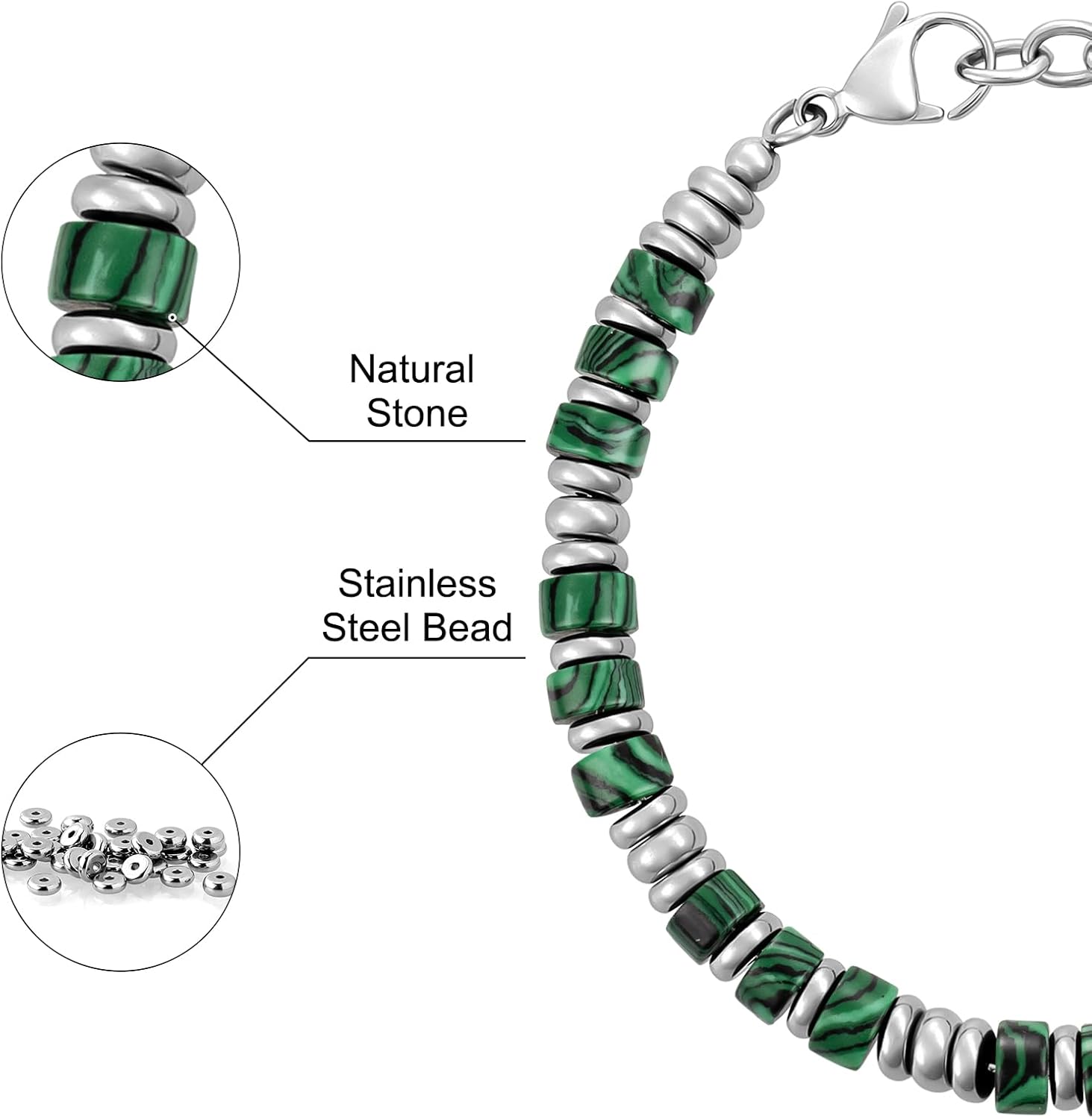 Mens Bracelet, Boho Stainless Steel Bracelets for Men, Beaded Bracelets, Jewelry Gifts for Husband, Father, Friends - Image 5