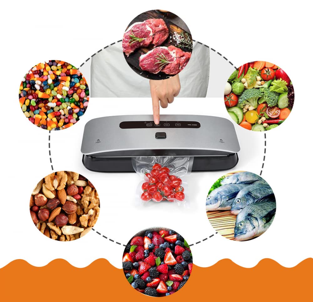 Siqi Scellant sous Vide avec économiseur d'aliments léger pour la Conservation des Aliments secs et humides, Sacs à Rouleaux sous Vide (10pic) et Tuyau Inclus-Red