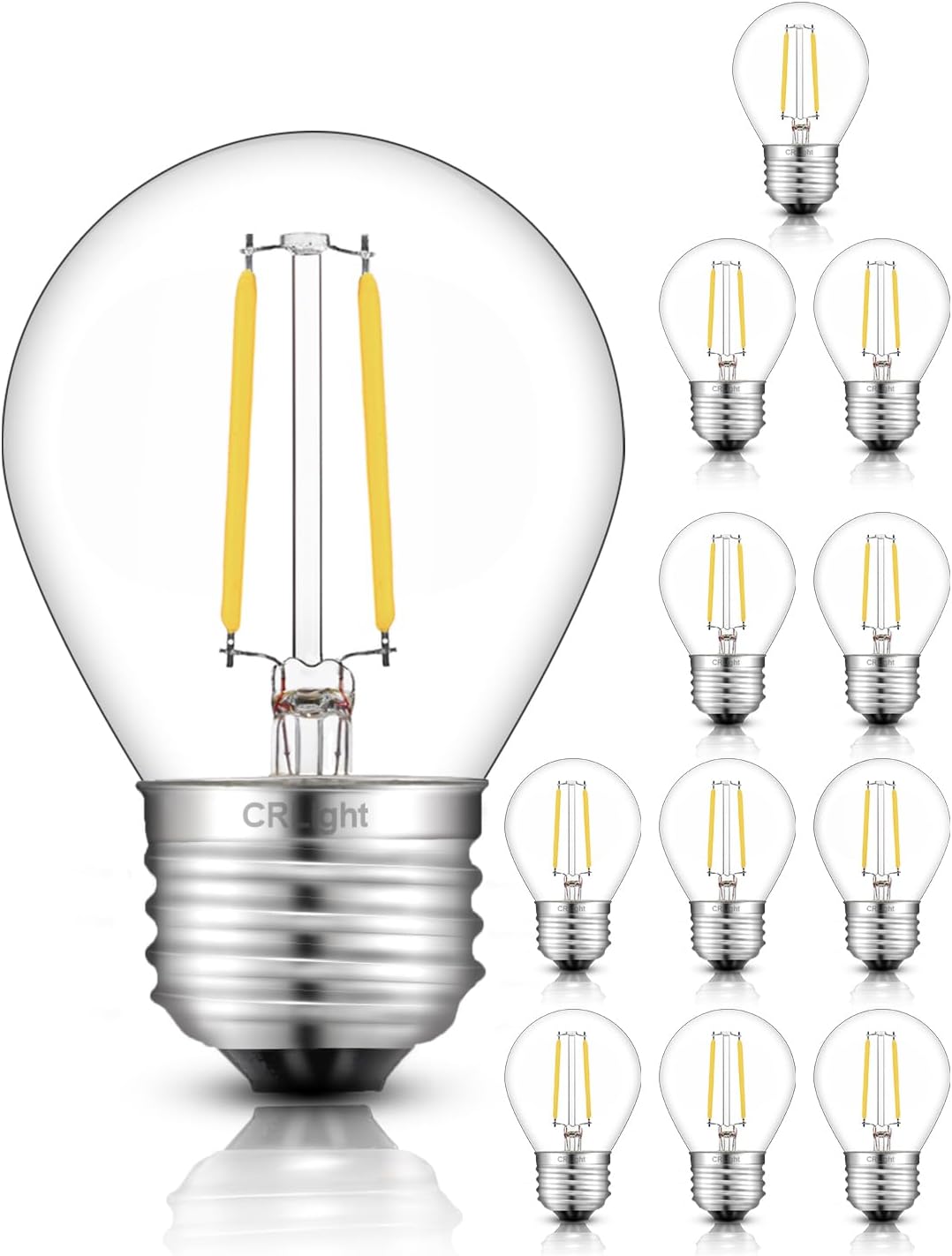 CRLight 2W LED Globe Dimmable Bulb 4000K Neutral White, 30W Equivalent 300LM, E26 Vintage Edison Tiny G14 / G45 Clear Round Light Bulbs for Chandelier Bathroom Vanity Mirror, 12 Pack