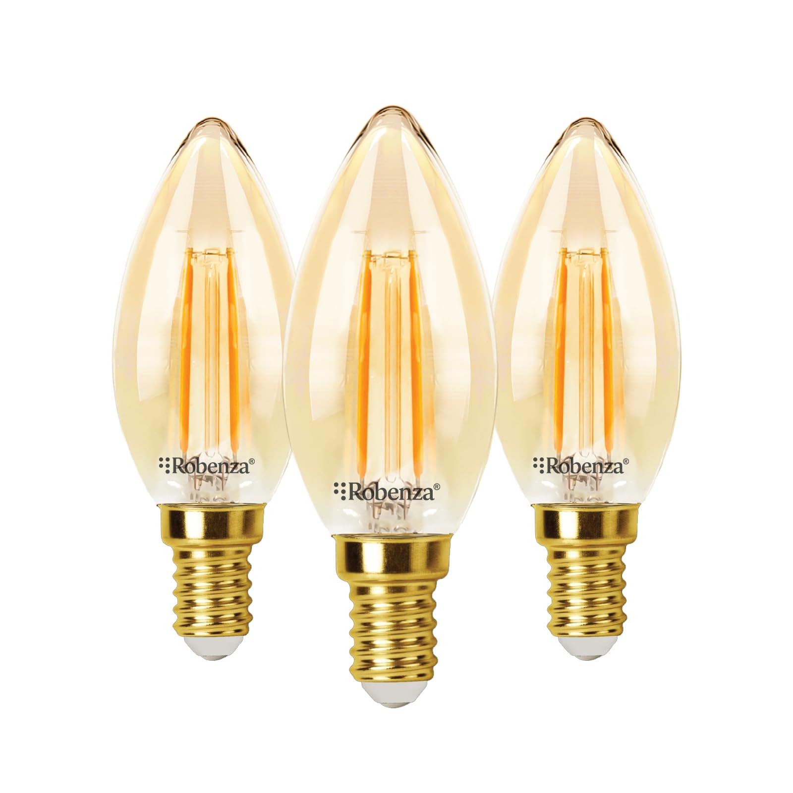 Robenza E14 LED Candle Light Bulb, 2.2W (25W Equivalent), 200lm, 2000K Extra Warm Amber Filament, SES Small Edison Screw C35, Energy Saving LED for Chandelier Lighting, Non-Dimmable โ Pack of 3 โ image 1