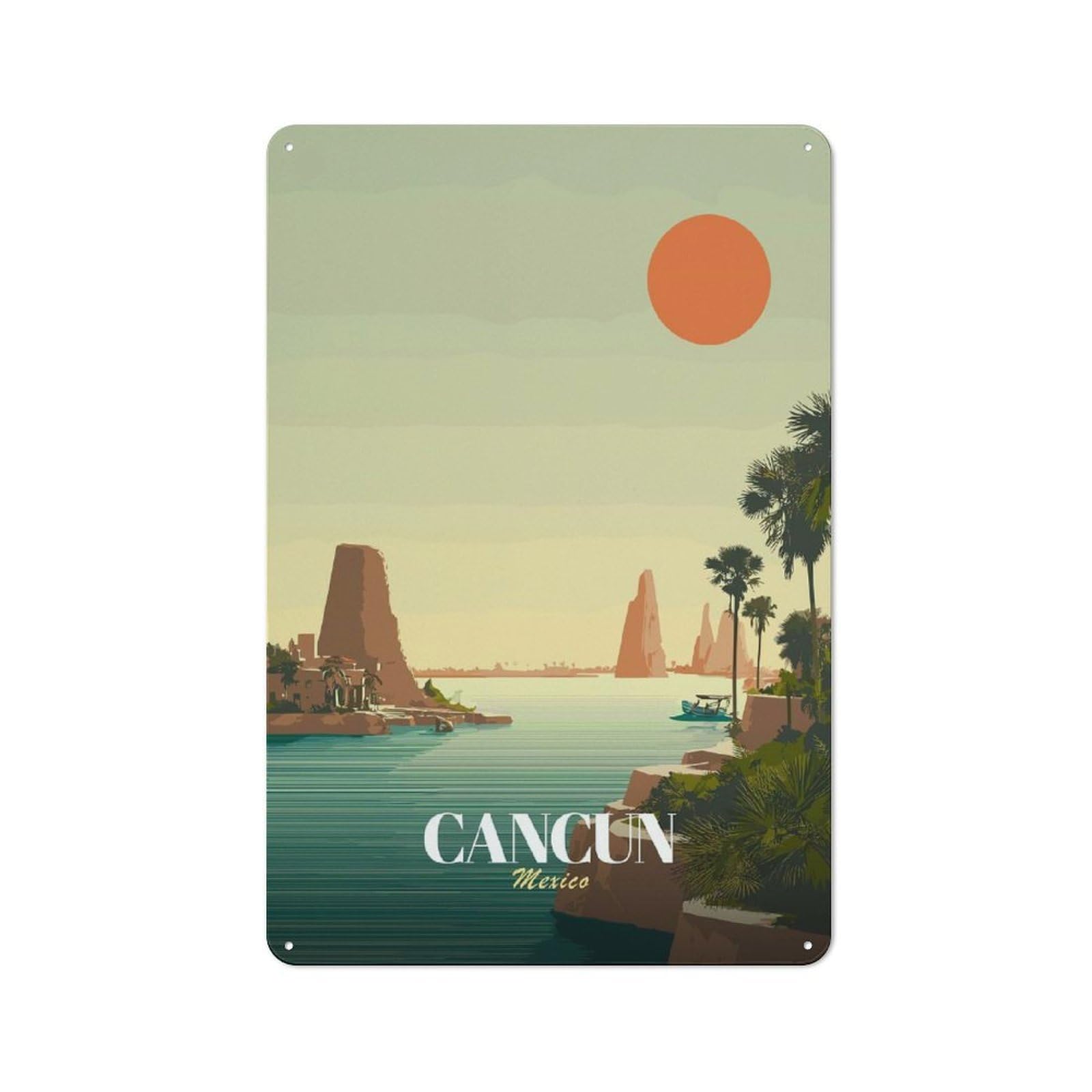 Junmoney Style-15 Tin Wall Plaque 30X20cm With Cancun Mexico Vintage Travel (2) For Workshop Wall, Housewarming Wall Decor For People Furnishing Workshop