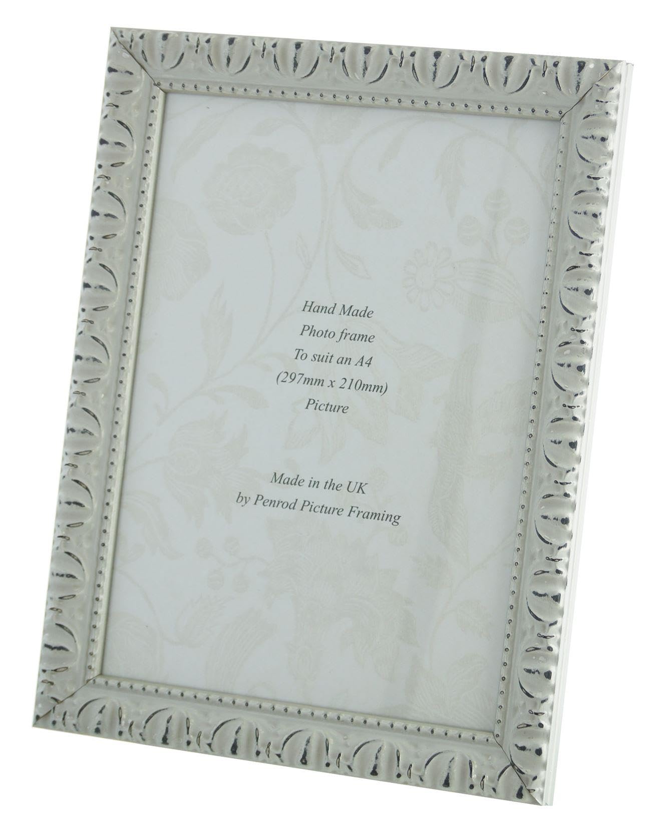 Giselle Hand Made Antique Silver and White Shabby Chic Ornate Vintage Photo Frame for an A4 (297mmx210mm) Photo. Real Glass Glazed - Image 4