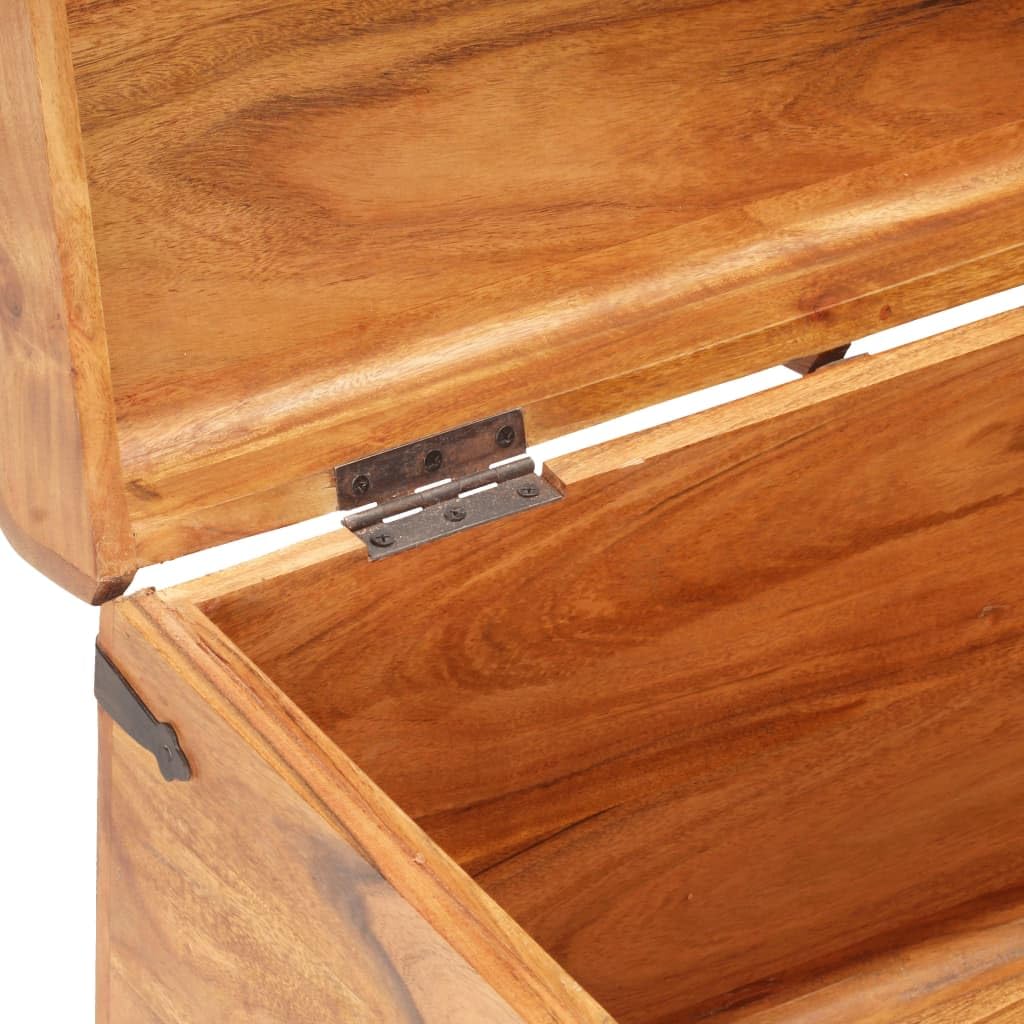 Baúl de madera maciza de acacia 90 x 40 x 40 cm con tapa con cerradura y asas laterales como banco y espacio de almacenamiento para dormitorio, salón, pasillo, rústico, vintage