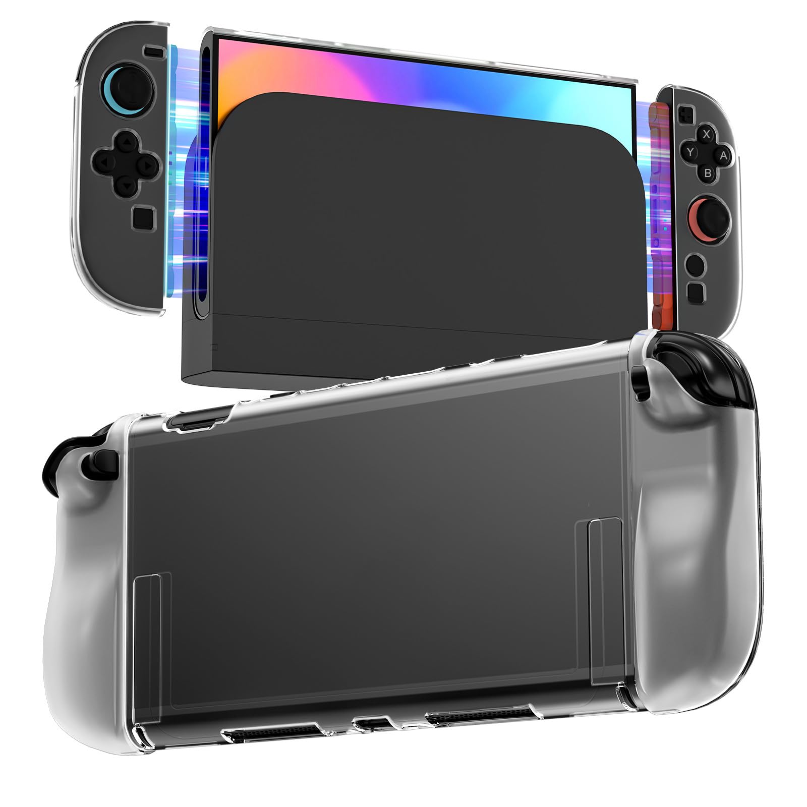 Teyomi Transparent Hülle Kompatibel mit Nintendo Switch 2, Case für Nintendo Switch 2, Hard PC Dockable Schutzhülle für Switch 2 and Soft TPU Joy-Con Griff Cover, 8 Stück Joystick Kappen (Clear)