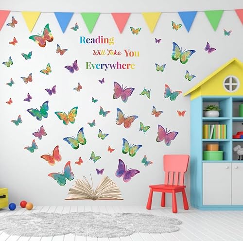 OLMIXA Vinilo decorativo para pared con texto en inglés "Reading Will Take You Everywhere" (La lectura te llevará a todas partes) con cita