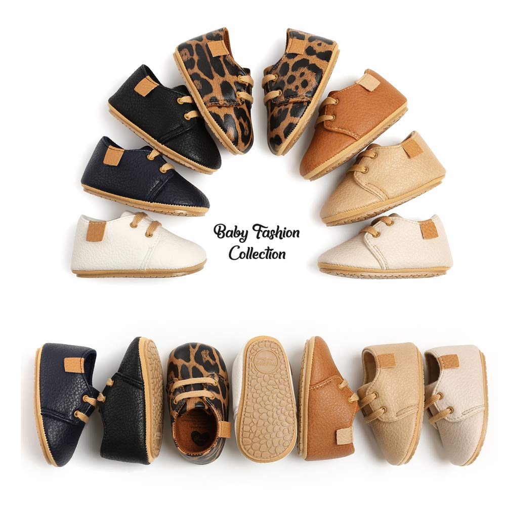 SOFMUO - Zapatillas de piel con cordones para bebés y niñas, suela de goma suave, mocasines Oxford recién nacidos, antideslizantes, para uniforme de boda, (A / Blanco), 6-12 meses