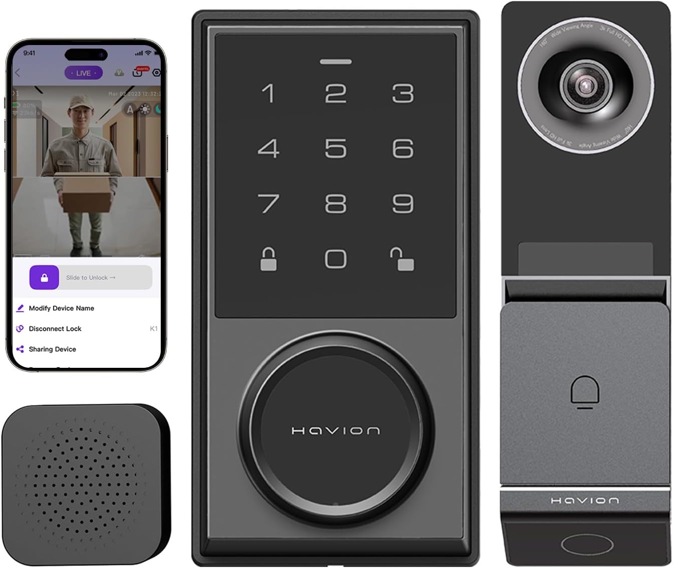 Wireless Video Doorbell w/Smart Lock Set – Incl. Chime, Dual Cameras, 5MP 3K QHD, 2” Screen & 32GB eMMC, Motion Detection & Real-time Alert, 2-Way Audio, Door Bell and Keyless Entry Front Door Lock Wireless Video Doorbell w/Smart Lock Set – Incl. Chime, Dual Cameras, 5MP 3K QHD, 2” Screen & 32GB eMMC, Motion Detection & Real-time Alert, 2-Way Audio, Door Bell and Keyless Entry Front Door Lock