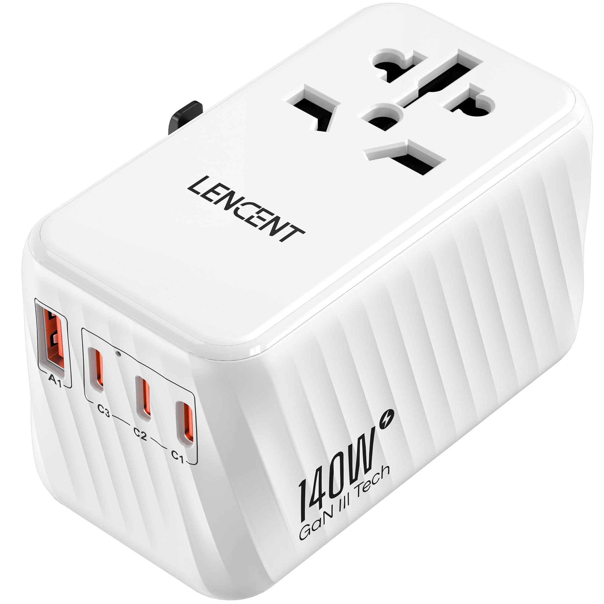 universal travel adapter with multiple usb ports and gan fast charging
