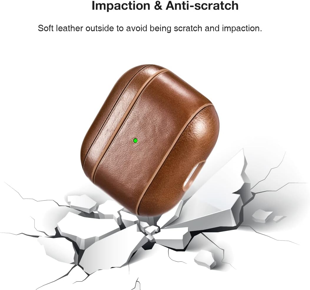 AirPods 3 (2021) Genuine Leather Case, Handcraft Vintage Protective Skin Cover Portable Impaction Anti-Scratch (for Airpods Model Number A2564 A2565, Charging Box Model Number A2566) (Brown)