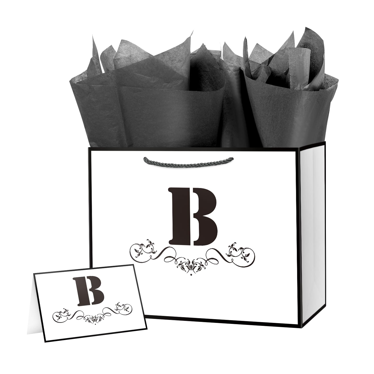 ysmile Letter Gift Bag with Tissue Paper for Men 12" Large White Black Bag for Birthday Personalized Monogrammed Anniversary - Single B