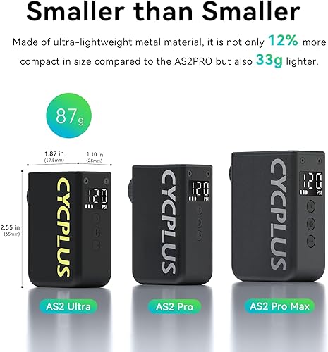 Miniatura 2 de CYCPLUS AS2 Bomba de bicicleta ultra pequeña con manómetro, bomba eléctrica máxima de 120 PSI, parada automática, con válvula Presta y Schrader para