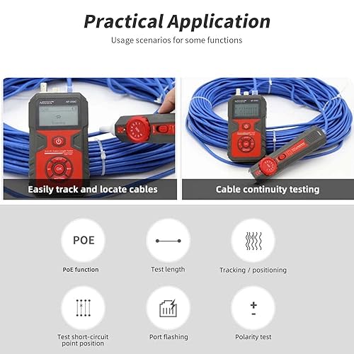 Miniatura 2 de NOYAFA Probador de cables de red con función de mapeo y VFL, probador de cable Ethernet RJ11 RJ45, probador de cable POE, probador de red