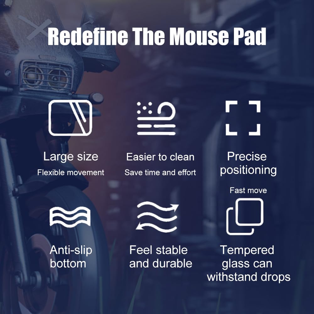Jemora Tappetino per mouse fotovoltaico Tappetino per mouse da gioco Tappetino per mouse professionale in vetro temperato antiscivolo per scrivania Superficie in vetro speciale con precisione e veloci