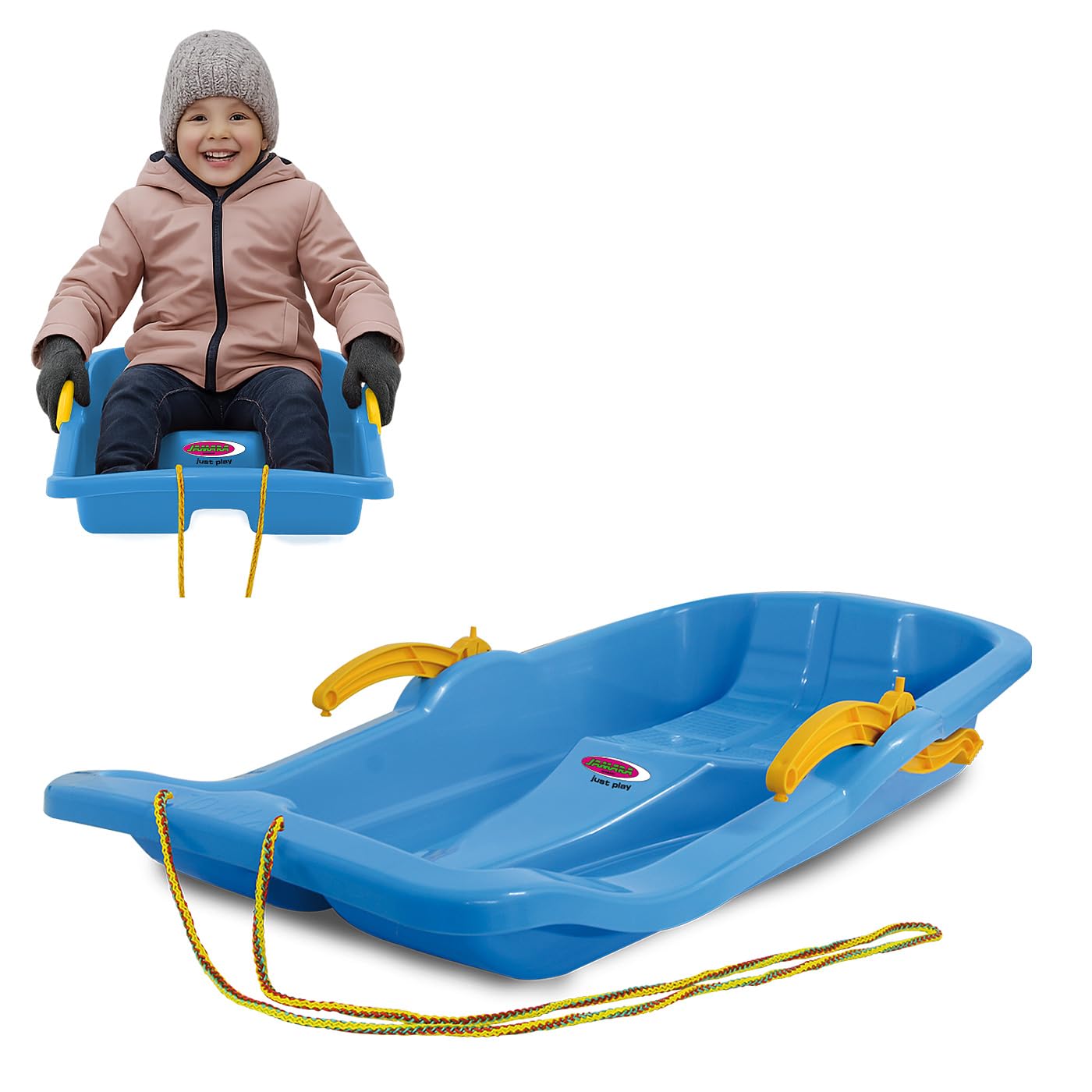 Jamara 460365 460365-Snow Play Bob Karol avec Frein 80 cm de Direction par tirage du Frein à Main Corde à Tirer Aérodynamique Structure Ergonomique en Plastique Robuste 1 kg Bleu