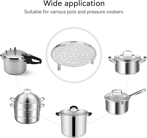 Miniatura 7 de Estante de vapor, bandeja de vapor de acero inoxidable de 10.2 pulgadas con patas extraíbles, olla a presión, bandeja redonda para vaporizadores,