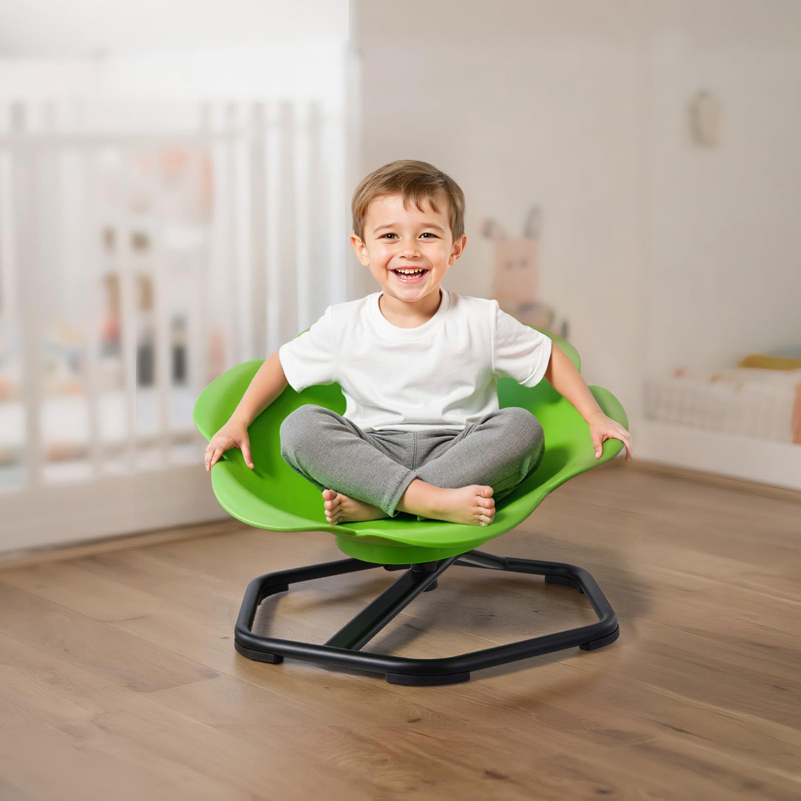VEVOR Kinderdrehstuhl sensorischer Drehstuhl zylinderförmig, 100 kg Tragkraft, sensorisches Spielzeug mit Rutschfester Metallfuß, zur Förderung von Koordination Gleichgewicht Konzentration, Grün
