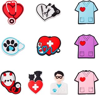 KISSITTY 10Pcs Nurse Silicone Focal Beads Stethoscope Nurse Clothe Silicone Beads Nurse Theme Silicone Spacer Beads for DIY Bracelet Key Chain Lanyard Jewelry Making Crafts