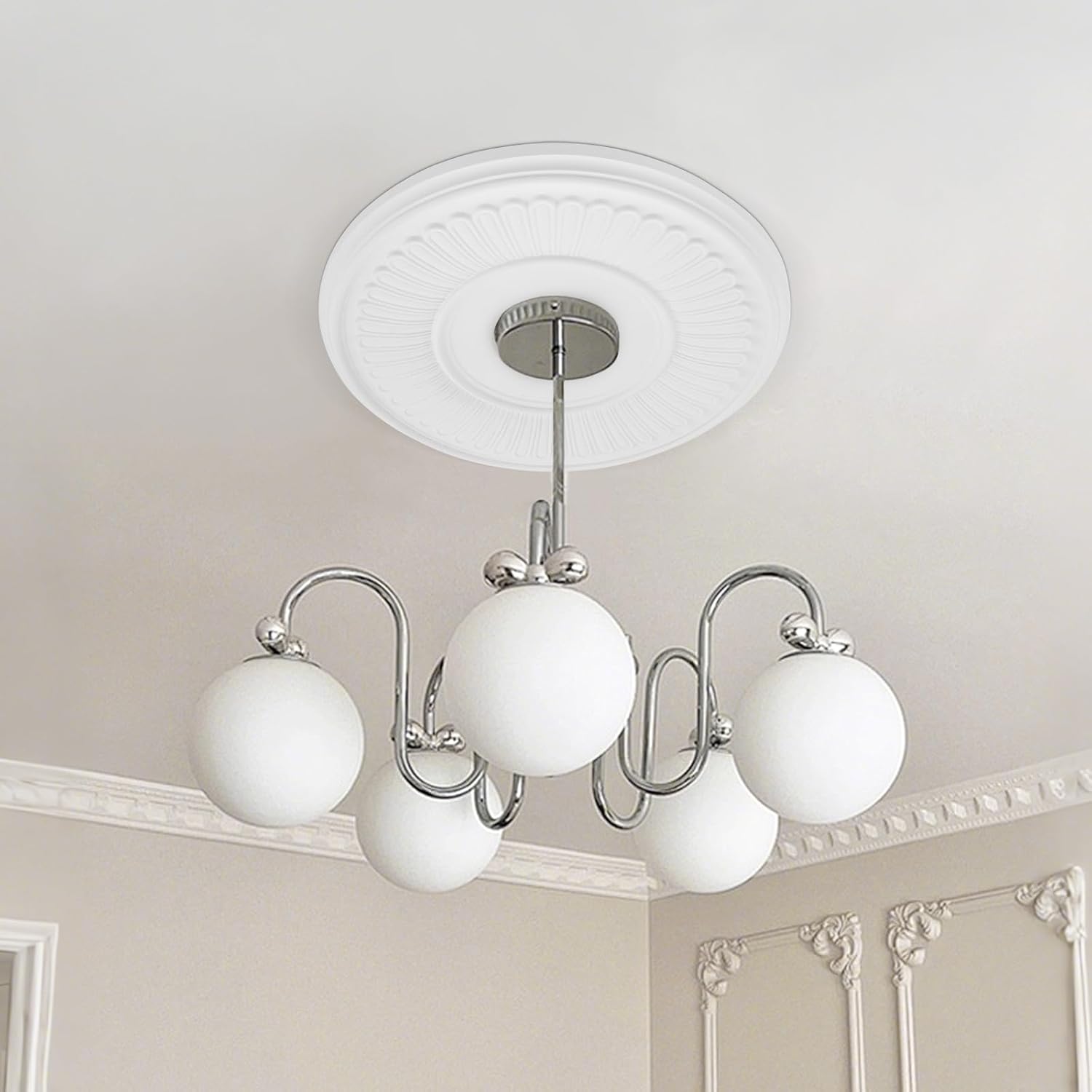 RTNLIT Ceiling Medallions for Light Fixtures and Ceiling Fans, Ceiling Light Medallion, 13.1"OD x3.4"ID x 0.7"P, White Finish (Pack of 1)